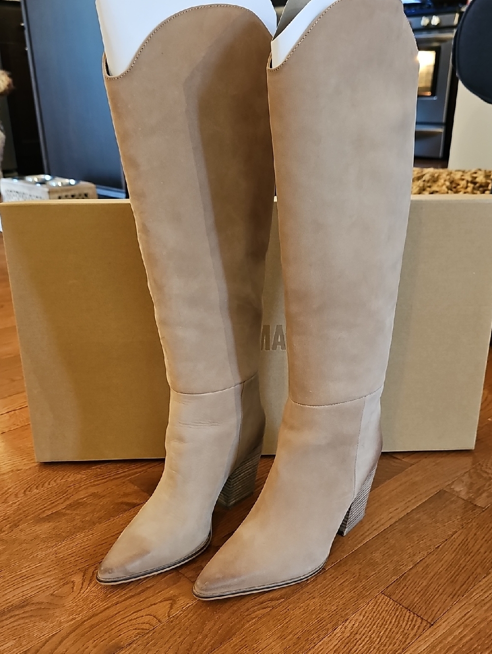 Steve Madden Knee-High Suede Pointed-Toe Boots in Taupe